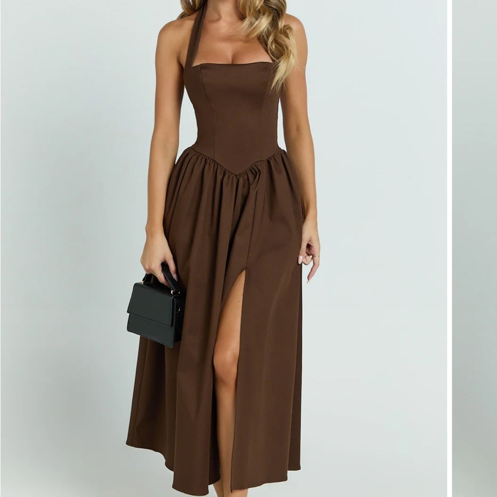 Showpo Helda Brown Halter Maxi Dress
